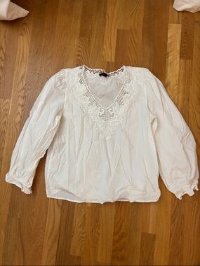 J. Crew White Lace V-Neck Peasant Blouse